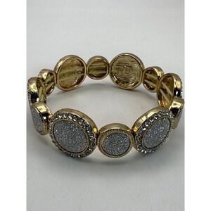Gold Tone Faux Druzy Rhinestone Stretch Bracelet – Glam Statement Jewelry